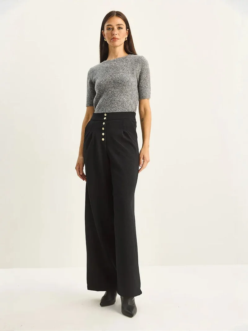 Bianco Lucci Black LUCCI High Waist Wide Leg Palazzo Pants for Women | Best Price UAE